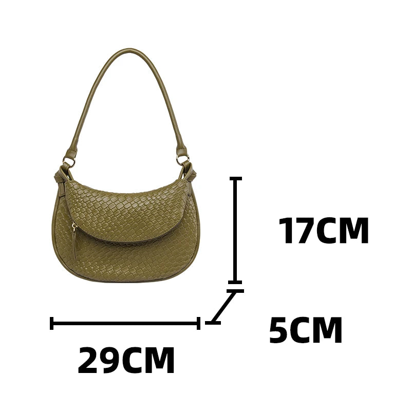 Female Dark Green Handbag Pu Leather Woven Pattern Aesthetic Women'S Composite Crossbody Bag Ladies 2 in 1 Armpit Shoulder Bags